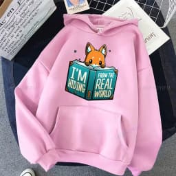 Cute I Don't Give A Fox Cute Animal Kawaii Hoodie Loose Fleece Pullover Hip Hop Hoodies Streetwear Cartoon Women Men Sweatshirts