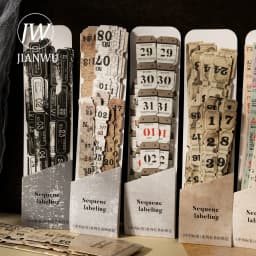 JIANWU Sequence Tag Series Vintage Date Digits Number Label Landscape Material Collage Sticker Creative DIY Journal Stationery