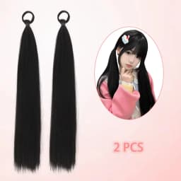 2 Pack Synthetic Black Ponytail Extension with Elastic Tie, Braid Ponytail Extension Braid Hair Extensions for Girls Women