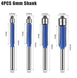 1/4′′ 5/16′′ 3/8′′1/2′′ Router Bit 6mm 1/4′′ Shank Flush Trim Bit With Two Bearings Router Bits For Wood Trimming Cutters
