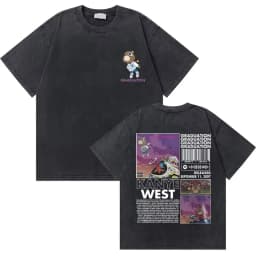 Washed Vintage Rapper Kanye West Graduation Bear Graphic T Shirt Men Pure Cotton T-shirt Men's Hip Hop Fashion Oversized Tshirt