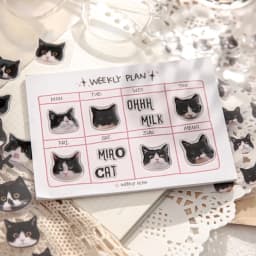 Mr Paper, Cute Cat Head Flat Stickers Cartoon Animal DIY Manual Decoration Stickers Kawaii Stationery Stickers for Phone Case
