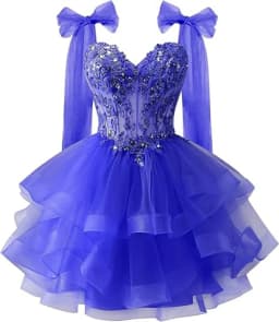 Bow Shoulder Strap Layered Chiffon Dress Starry Lace Three-dimensional Decal Youth Short Dance Sequin Dress Customized