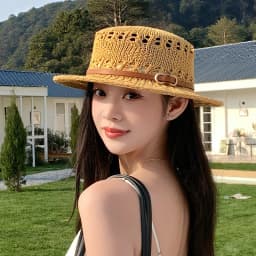 New Flat Top Sun Hat 2026 Delicate Weaving Straw Hat Summer Straw Hat Pearl New Elastic Ribbon Hat Sombreros Chapeau Femme