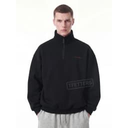 TFETTERS Fall Loose Cotton Half Zip Sweatshirt for Men Heather Gray Stand Collar Minimal Embroidered Casual Tops for Man EU SIZE