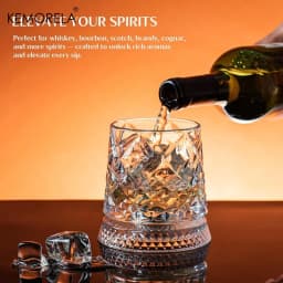 KEMORELA 300ML Spinning Whiskey Glasses 2PCS Old Clear Glasses for Scotch & Bourbon Cocktail Glasses for Bar Party Home and Gift