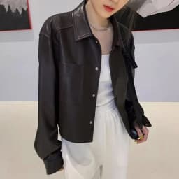 New Buckle Women's Short PU Leather Jacket Motorcycle Style Spring Autumn Winter Fashion Hong Kong Style Commute Wind