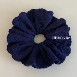 1PC Korean Niche Ballet - Style Navy Blue Bow Cotton Embroidered Chunky Hair Scrunchie, High - End Retro Hair Accessory Hair Tie