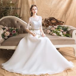 Wedding Dresses Organza A-line Simple Wedding Dress Sexy Floor-length Sashes Bridal Dresses with Half Lace Wedding Gown