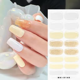 16Tips Solid Color & Glitter Semi Cured Gel Nail Strips Self-Adhesive Baking Free Elegant Gel Nail Sticker Full Coverage Decals