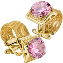 Men Birthstone Cufflinks Gold Mesh Chain Oval Crystal Zircon Cuff Links for French Shirt Birthday Gift for Men HAWSON