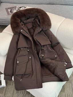 Women's Mid-Length Cotton Jacket Winter Thick Warm Fleece-Lined Waist-Cinching Fashionable Trendy Zipper Pocket