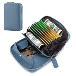 Genuine Leather Small Accordion Card Cases Holder For Women RFID Blocking Zipper Credit Card Wallet with Coin Pouch 2 Cash Slot