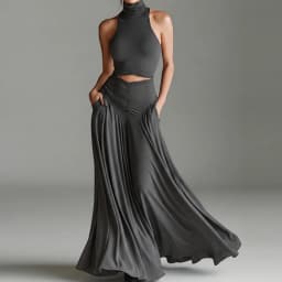 Women's Turtleneck Sleeveless Pullover Short Top with Maxi Skirts Two-Piece Set Casual Elegant Holiday Simple Outfit Streetwear