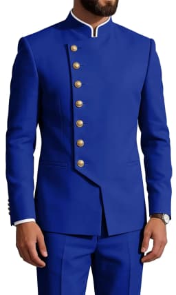 Mandarin Collar 2-Piece Suit Chinese Suit Set for Men Stand Collar Slim Fit Chinese Tunic Suits Jacket Pant Set Wedding