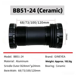 Gineyea BSA Bottom Bracket Ceramic Bearing 24mm 29mm Spindle 68mm 73mm 100mm 120mm For MTB Road Bike
