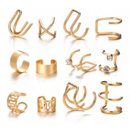 12PC Creative Gold Color Leaves Clip Earrings for Women Men Simple C Ear Cuff No Piercing Ear Ear Clip Set Trend Jewelry Gift