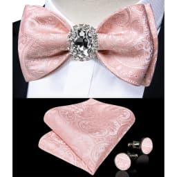 Classic White Selr-tie Bowtie with Ring Pocket Square Cufflinks Set Fashion Solid Men's Bow Tie for Wedding Groom Business Knots