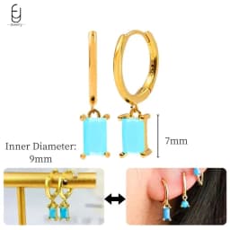 925 Sterling Silver Needle Exquisite Turquoise Silver Earrings for Women Blue Crystal Geometry Pendant Earrings Luxury Jewelry