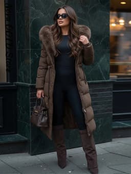 Elegant Fur Collar Hood Belt Long Cotton Jacket Women Zipper Drawstring Waist Parka Down Coat 2025 Winter Lady Warm Chic Outwear
