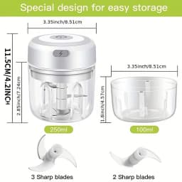 100ml/250ml Electric Mini Garlic Press Chopper - Rechargeable USB Masher with Powerful Lithium Battery, Easy Meat Grinder