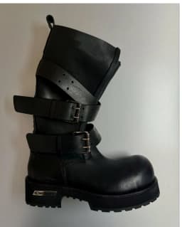 Modern Vintage Big Round Toe Height Increasing Boots Men's Belt Buckle Street Style Mid-Calf Boot Platform Motorcycle Boots