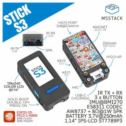 M5Stack StickS3 M5StickC PLUS2 Upgraded Version ESP32-S3 8MB Programmable Controller For IoT Project Development