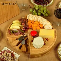 KEMORELA Cheese Board Cutlery Cutter Set with Slide out Drawer - Kitchen Cooking Tools Slicer Fork Scoops Cut Storage Set