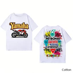 2026 YAMAHA White Oversized Retro Racing Print Cotton T-Shirt Unisex Breathable Biker Street Top