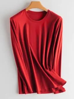 SuyaDream Women Solid T Shirts Silk Cotton Blend Plain O Neck Long Sleeved Tee 2025 Spring Autumn Basic Top White Black