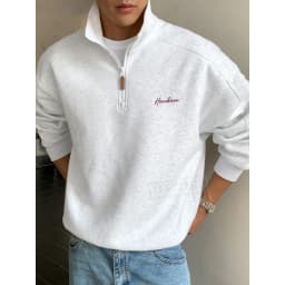 TFETTERS EU Size 2026 Autumn Casual Half Zip Pullover Men Stand Collar Minimal Letter Embroidered Long Sleeve Sweatshirt Man