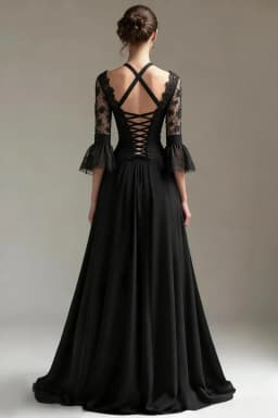 Customized Elegant Gothic Wedding Dresses for Bride 3/4 Sleeves Black Lace Appliques Bridal Gowns A-Line Sweet Wedding Gowns