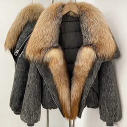 OFTBUY Luxury Real Fur Duck Down Clothes Overszie Women Wool Blend Down Jacket with Real Fox Fur Collar New Winter Warm Coat