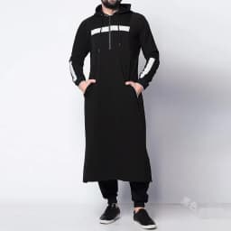 New Men's Casual Long Sleeve Pullover Hooded Drawstring Long Sweater Vintage Fashion Striped Pocket Robe