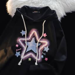 Spring And Autumn Star Print Milk Apricot Color Hooded Coat Street Harajuku Outerwear Vintage Star Print Drawstring Hoodies