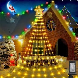 9X3M 288LED Outdoor Christmas Waterfall Star String Light Lighted Waterfall Tree Hanging String Light Topper Star Fairy Light