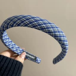 Womens Headband Fresh Cute Blue Checkered Sponge High Skull Top Hairpin New Hair Accessory For Kawaii Girl Funny Simple Headband