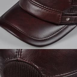 Winter Genuine Leather Cap Men's Flat Caps Military Hat Elegant Man Baseball Cap British Vintage Cowhide Ear Warm Hat