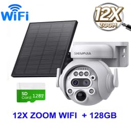 SHIWOJIA 12X Zoom 4G LTE Solar Security Camera 8MP Night Vision Dual-Lens Outdoor WiFi Solar Battery Camera PIR Human Detection