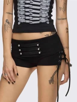 Nibber Patchwork Shirring Short Women High Street Hottie Trend Rivet Metal Hollow Skinny Sexy Hottie Midnight Club Party Outfits