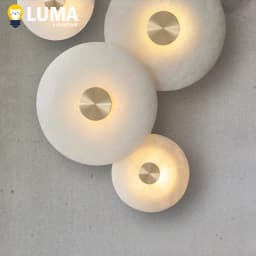 Luma Natural Alabaster Stone LED Wall Lamp, Round Marble Copper Sconce Light for Foyer TV Background Bedside Staircase Decor