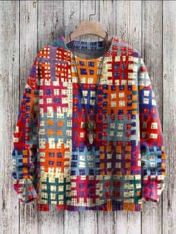 Vintage Geometry Art Print Casual Knit Pullover Sweater Women For Men Sweater
