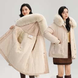 Winter New Warm Down Cotton Jacket with Large Fur Collar Hooded Coat Loose Women Thicken Parker Puffer Overcoat Casual Wear