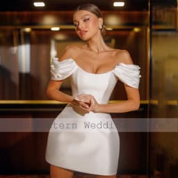 Short Wedding Dress White Satin Off the Shoulder Column Mini Wedding Gowns for Women 2024 Bride Lace Up Pleat Simple Bridal Gown