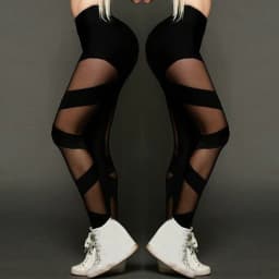 Women Black Leggings Mesh Patchwork See-Through Sexy High Waist Butt Lifting Yoga Pants Seamless Pantyhose Sport Gym Leggings