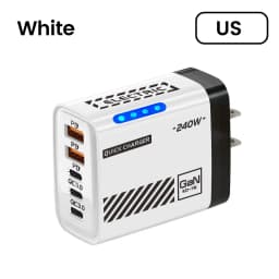 New 5 in 1 240W GaN Fast Charger With LED Light 2USB+3PD Multi Port Phone Charging Head For iPhone 17 16 Pro Huawei Laptop