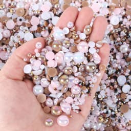 1100Pcs Flat Back Pearls And Rhinestones, 30g Mixed Size 3mm-10mm Ab Color Resin Rhinestones Semi-Circular Pearl