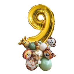 Wild Animal Balloon Tower with Gold 1-9 Number Balloon for Boy's Jungle Safari Birthday Party Decoration Forest Party Supply