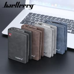 Baellerry Men PU Leather Short Wallet With Zipper Coin Pocket Vintage Big Capacity Male Short Money Purse Card Holder