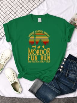 Middle Earth'S Annual Mordor Fun Run Print T-Shirt Essential Creativity Tshirts Trend Round Neck T-Shirts Hip Hop Trend T-Shirts